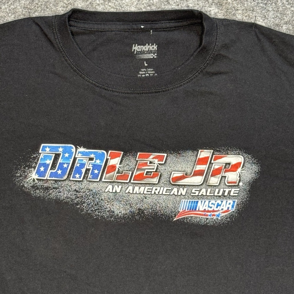 Hendrick Motorsports DALE JR Racing NASCAR Black T-Shirt Mens L American Salute - Picture 4 of 8
